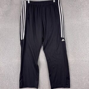 Adidas Pants Mens Large Black White Three Stripes Athletic Track Gym Polyester